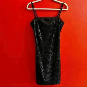 Vintage 90s/Y2K Black sequin zebra print mini dress size M